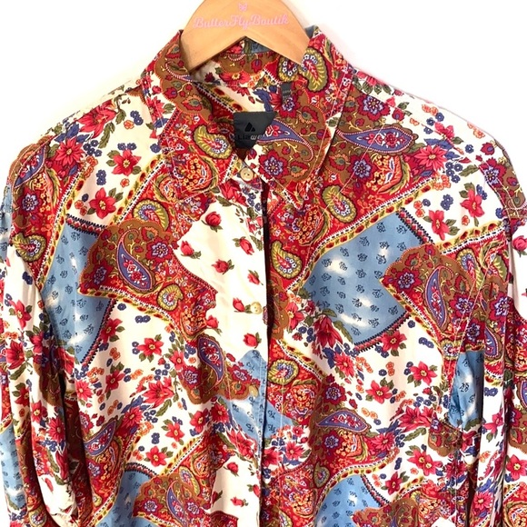 Liz wear Paisley BoHo button down long sleeve top, size L - Picture 5 of 7